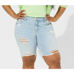 Raw Fray Torrid Size 18W SHORTS Mid Rise Bermuda 9" Inseam Denim Jean Shreds Rip